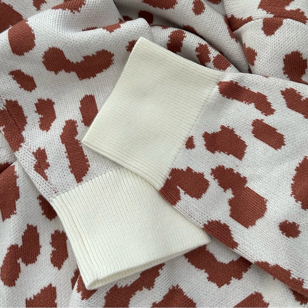 NEW DAILY RITUAL SZ XL CREAM TAN LEOPARD PRINT CREW NECK PULLOVER SWEATER - Picture 5 of 8
